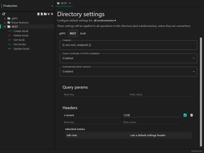 A directory has been selected to configure the directory default settings
