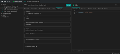 Operation with a selected settings tab and a filled endpoint field