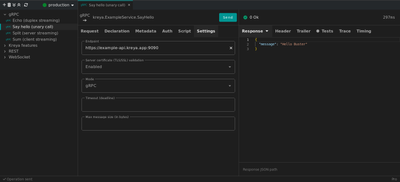 Operation with a selected settings tab and a filled endpoint field