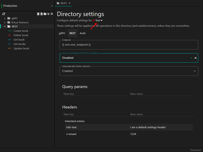 A directory has been selected to configure the directory default settings
