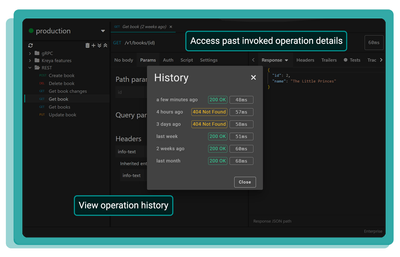 Screenshot of the Kreya operation history with multiple entries