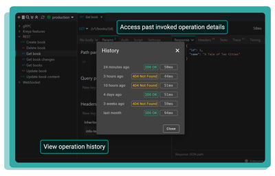 Screenshot of the Kreya operation history with multiple entries