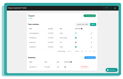 Screenshot of the Kreya customer portal