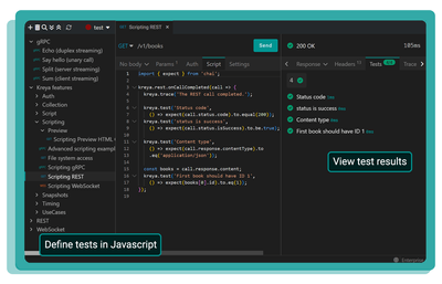 Screenshot displaying Kreya Scripting and tests