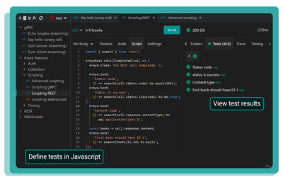 Screenshot displaying Kreya Scripting and tests