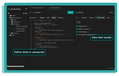 Screenshot displaying Kreya Scripting and tests