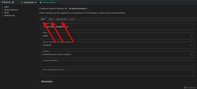 The project default settings view