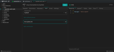 Selecting a certificate in the Auth tab of the operation