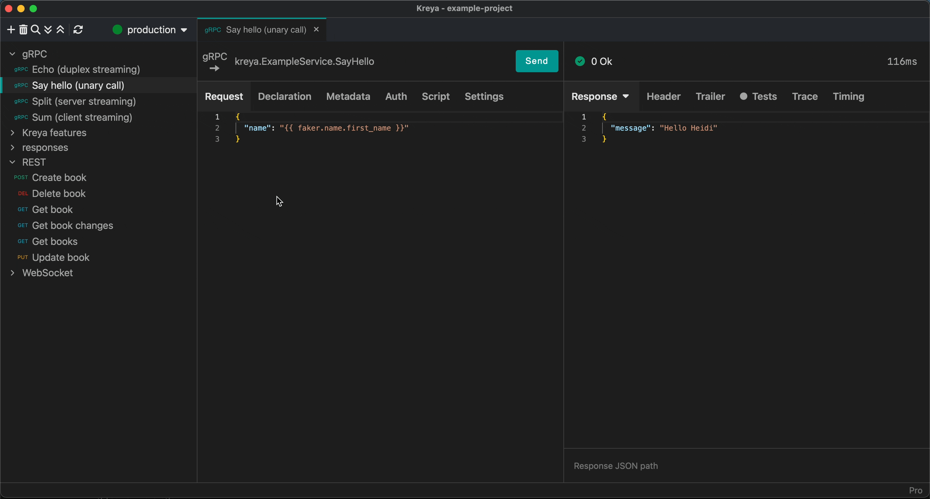 An animation showcasing exporting operations as cURL command.
