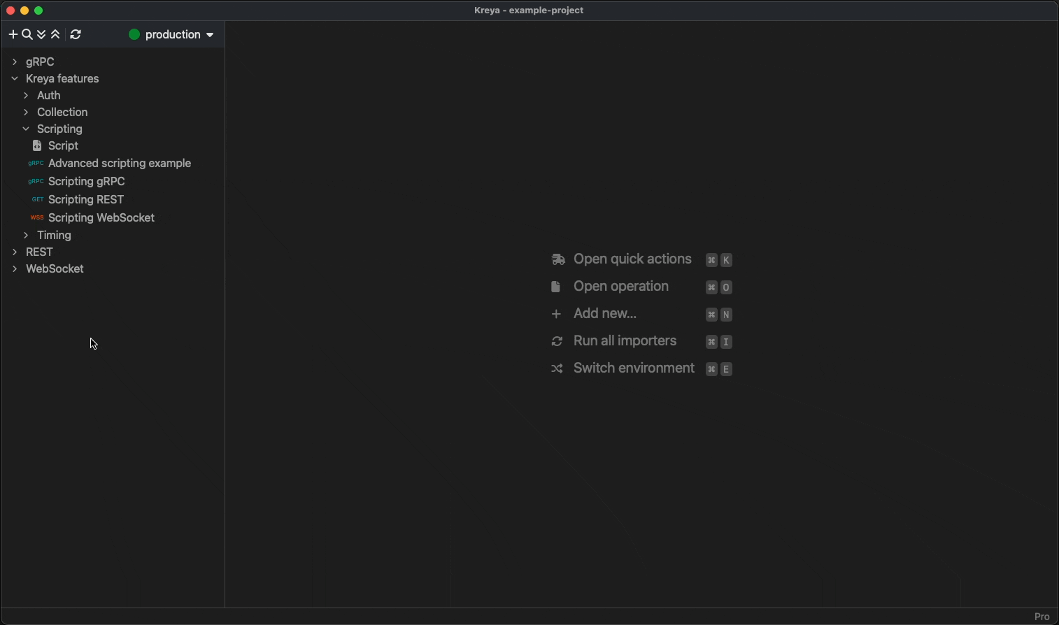 An animation showcasing creating an Kreya Script and running it.