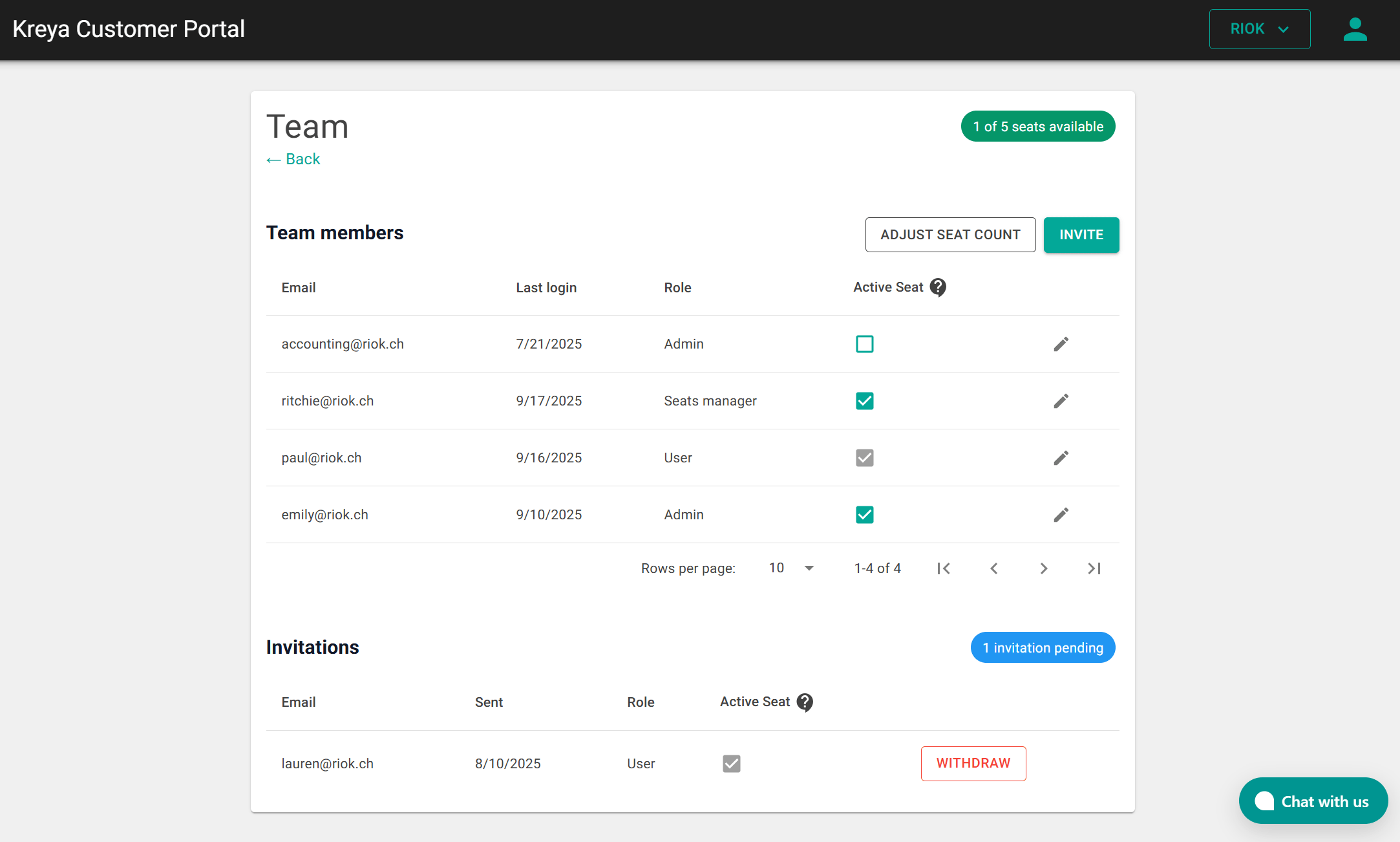 Kreya customer portal screenshot